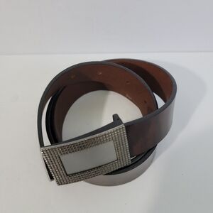 NEW Marc Original Spanish Leather Belt 90cm Brown-Silver Textured Buckle Unisex